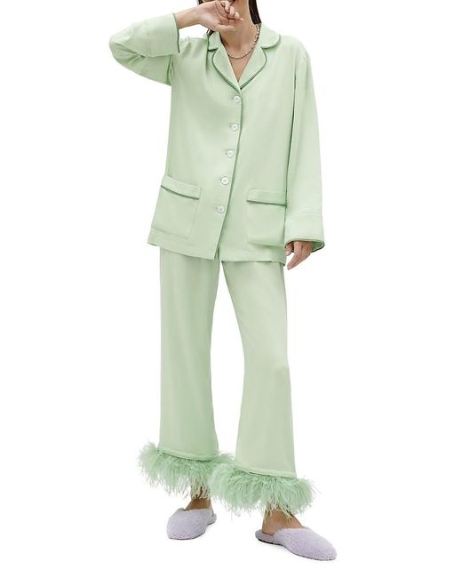 Sleeper 2-piece Feather Trim Pajama Set in Green | Lyst Canada
