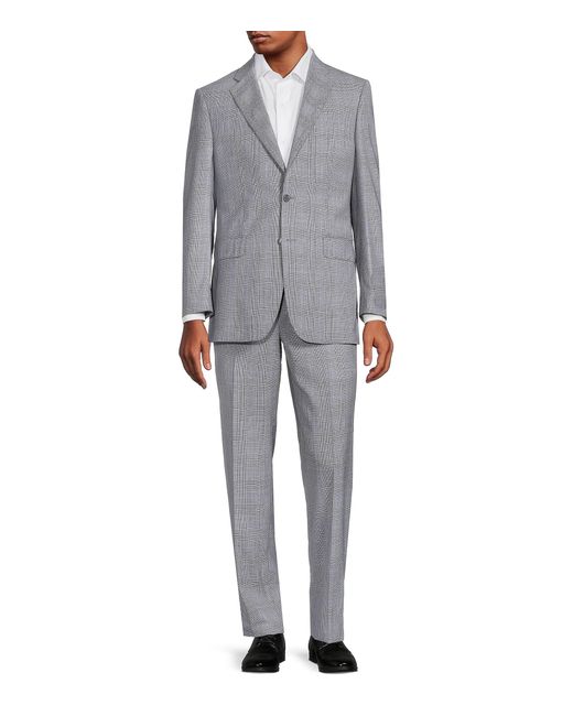 Saks Fifth Avenue Classic Fit Glen Plaid Wool Suit in Light Grey (Gray