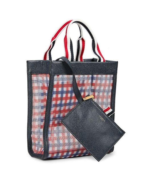★TOUT Y EST★ Gingham Check Middle Tote Bag RE P523AHT001FF Gingham Navy Large tote Bag in linene POL & ROSA made in France