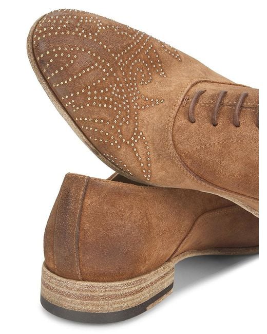 John Richmond Brown Studded Suede Oxford Shoes for men