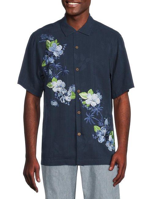 Tommy Bahama Blue 'Embroidery Silk Shirt for men