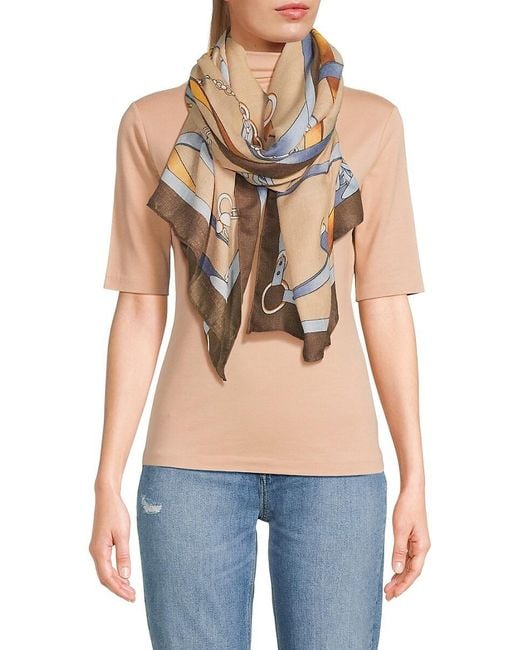 La Fiorentina Blue Chain Print Satin Scarf