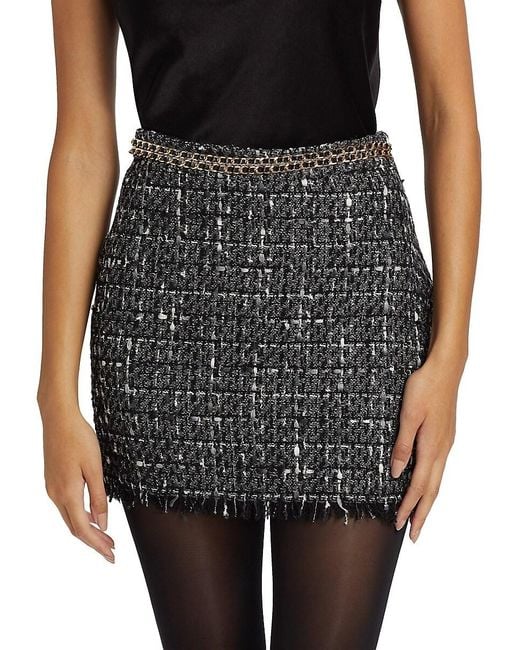 Generation Love Black Stella Chain-Embellished Tweed Miniskirt