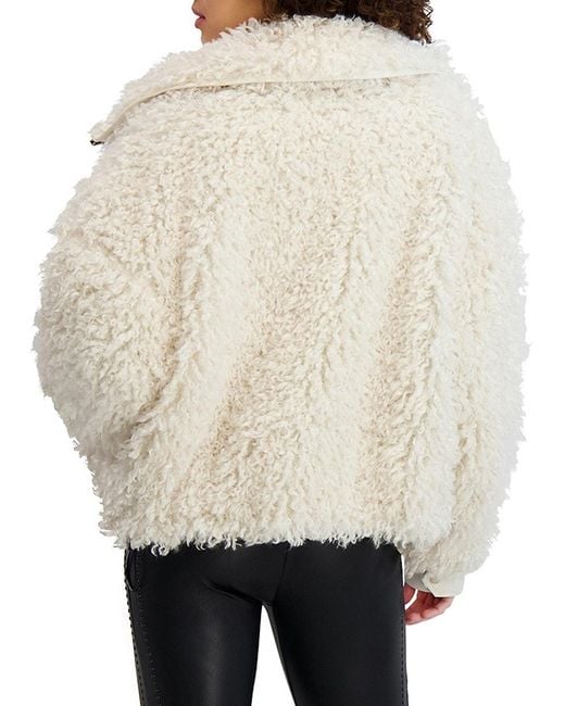 Karl Lagerfeld Natural Oversized Faux Shearling Jacket With Faux Leather Trim