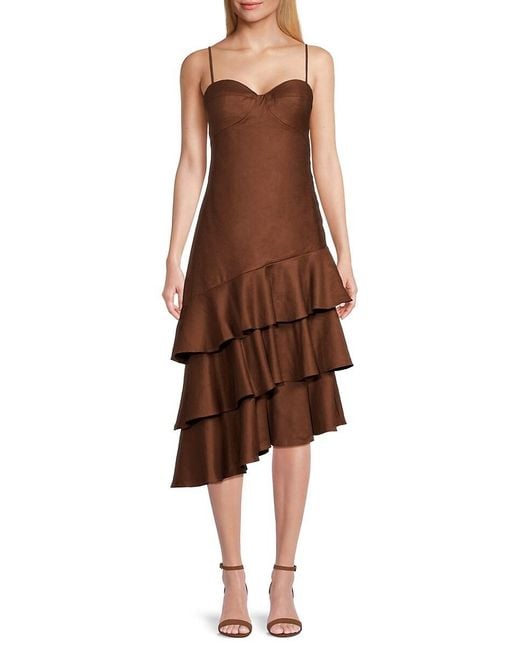 BCBGMAXAZRIA Asymmetric Ruffle Dress in Natural Lyst UK