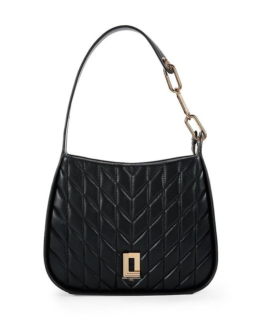 Karl Lagerfeld Black Lafayette Quilted Leather Hobo Bag