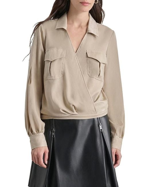 DKNY Black Long-Sleeve Wrap Shirt With Cargo Pockets