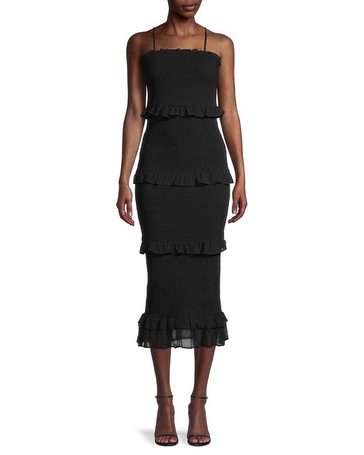 Bebe Synthetic Smocked Ruffle-tiered Bodycon Dress in Black | Lyst