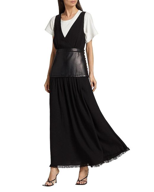 Proenza Schouler Black Leather-Inset Crepe Maxi Dress