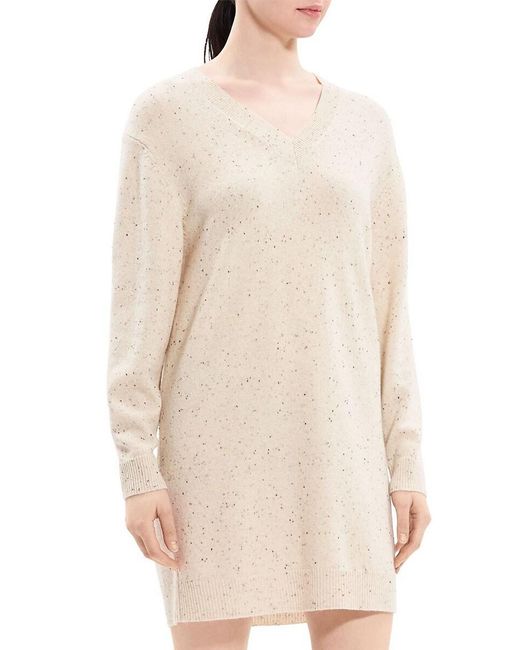 Theory White Donegal Wool & Cashmere Mini Sweater Dress