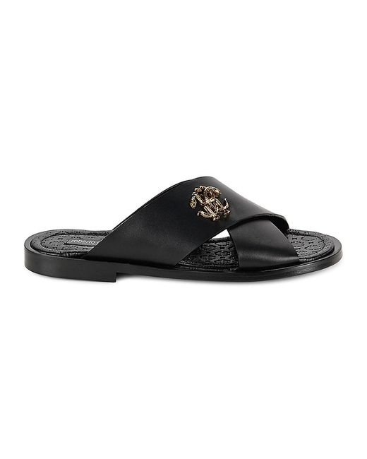 Roberto Cavalli Crisscross Leather Sandals in Black for Men