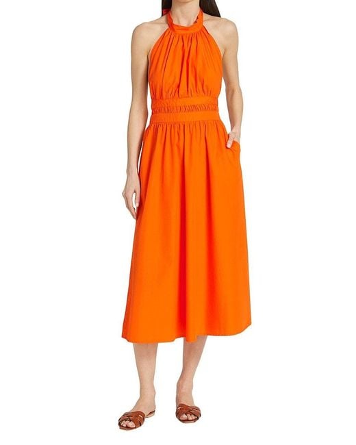 Emporio Sirenuse Orange August Elasticized Open Back Midi Dress