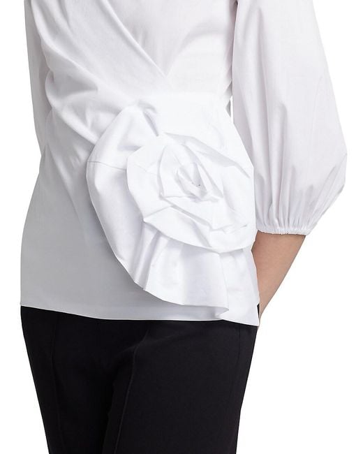 La Petite Robe Di Chiara Boni White Elizee Rosette-Waist Cotton Faux-Wrap Top