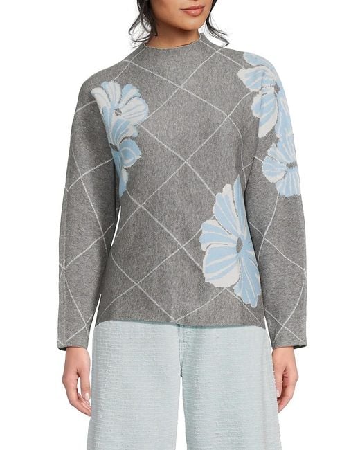 Joseph A Gray Floral Diamond-Pattern Mock Turtleneck Sweater