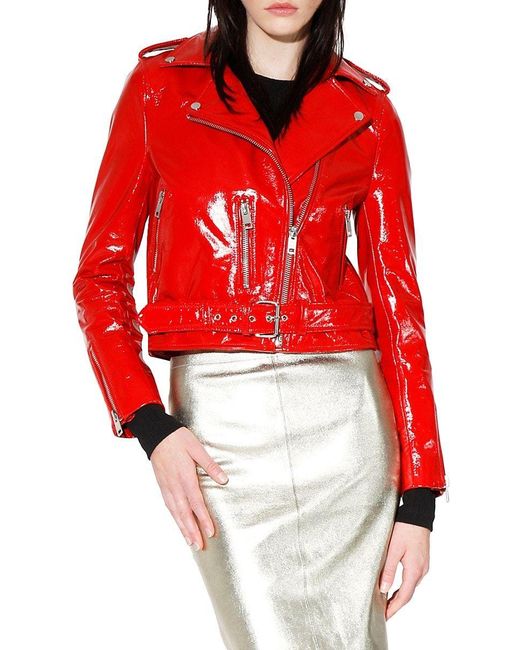 Walter Baker Kelsey Lambskin Leather Motorcycle Jacket in Red Lyst