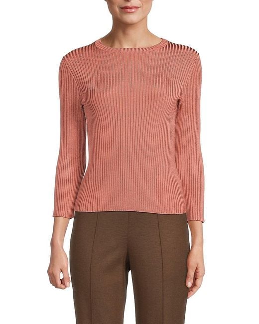 Vince Red Fitted Ribbed Knit Sweater