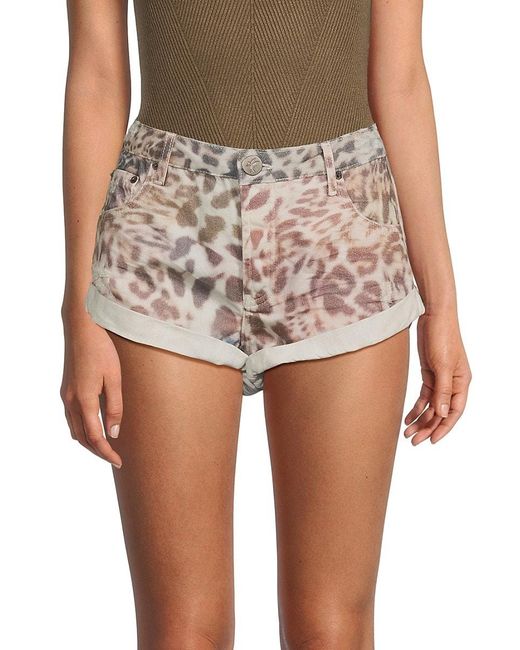 One Teaspoon Brown Animal Print Denim Shorts