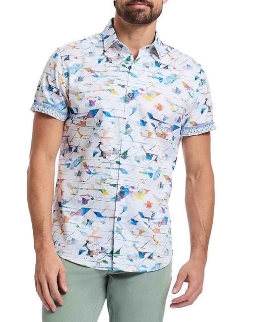 Robert Graham Men's Blue Raymond Abstract Short Sleeve Shirt