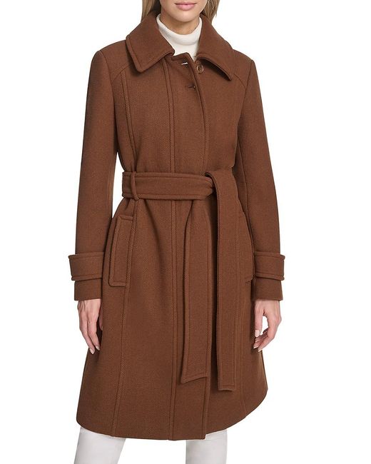 Andrew Marc Women's Brown Lawley Wool Blend Belted Trench Coat