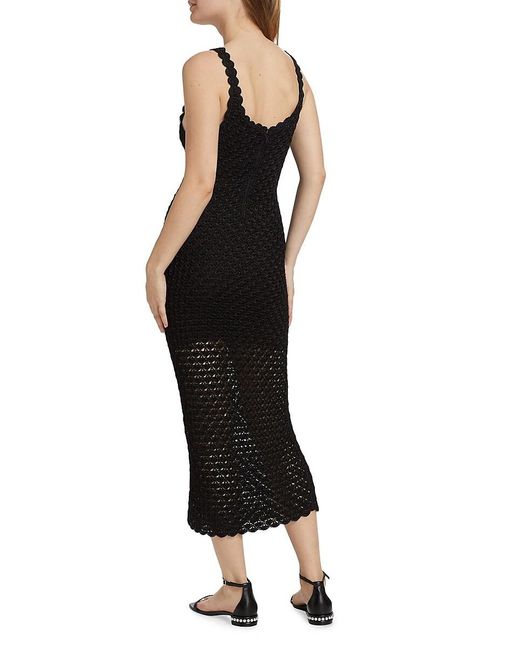 Alice + Olivia Black Bray Crochet Scoopneck Midi-Dress