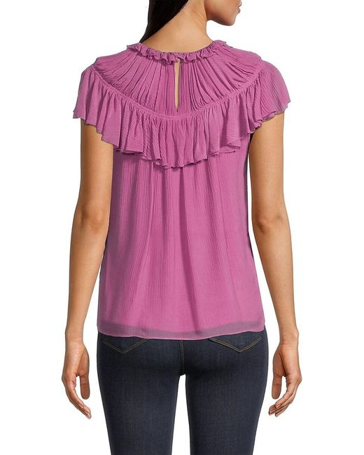 Rebecca Taylor Purple Crinkle Silk Blend Top