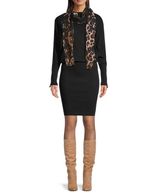 AllSaints Black Leopard Print Scarf