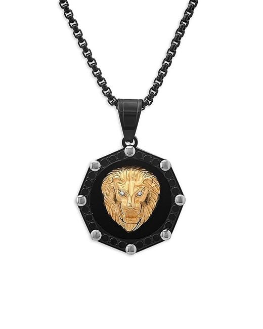 Anthony Jacobs Pink Tri Tone Stainless Steel & Simulated Diamond Lion Head Pendant Necklace for men