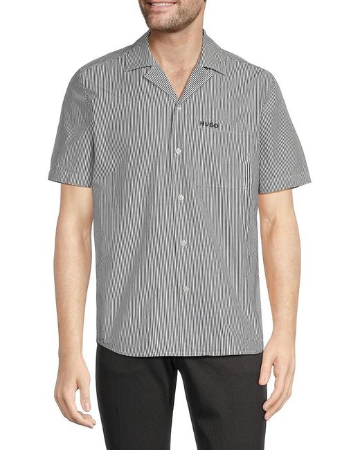 HUGO Gray Ellino Straight Fit Striped Camp Shirt for men