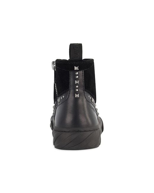Karl Lagerfeld Black High Top Studded Zip Sneakers for men