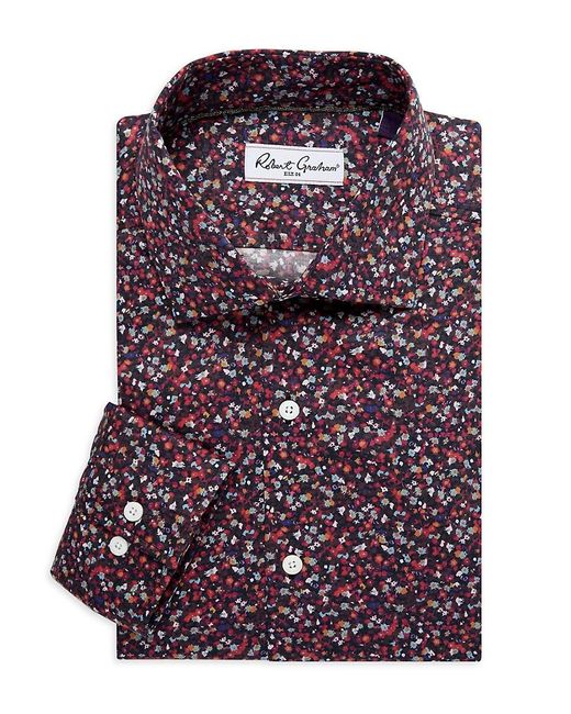 Robert Graham Purple Tailored Fit Floral Dress Shirt for men