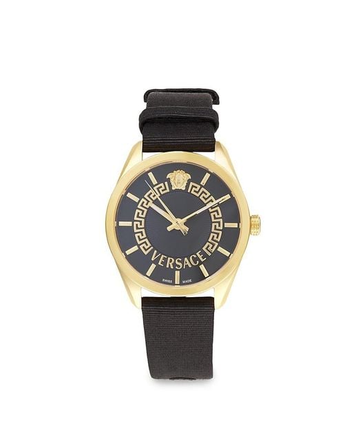 Versace White V-Circle Ip & Guilloché Dial Grosgrain-Strap Watch/36Mm