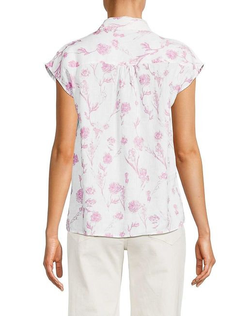 Saks Fifth Avenue White Spread Collar 100% Linen Shirt