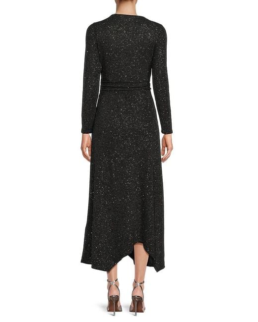 Ba&sh Black Robe Brady Metallic Handkerchief-Hem Maxi Dress