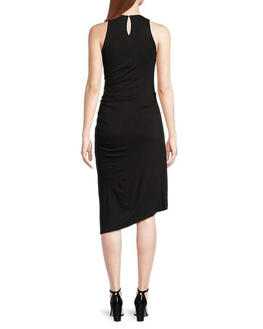 DKNY Black Ruched Asymmetric Midi-Dress
