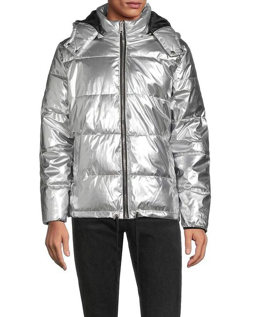 American Stitch Metallic Hooded Puffer Jacket in Gray for Men | Lyst
