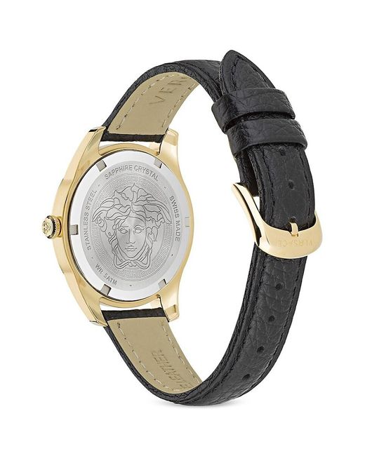 Versace Metallic Greca Time 35mm Goldtone Stainless Steel & Leather Watch