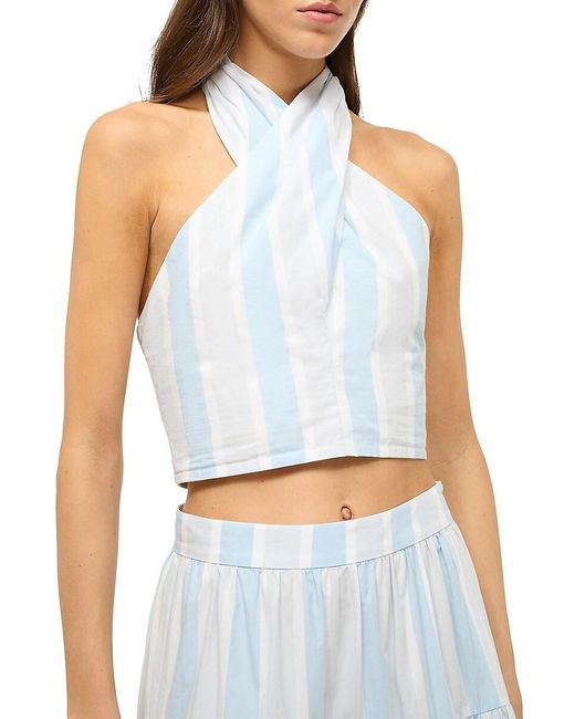 Staud Blue Kai Striped Cotton Halter Top