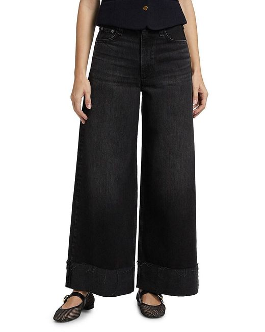 Rag & Bone Black Sofie High-Rise Wide-Leg Cuffed Jeans