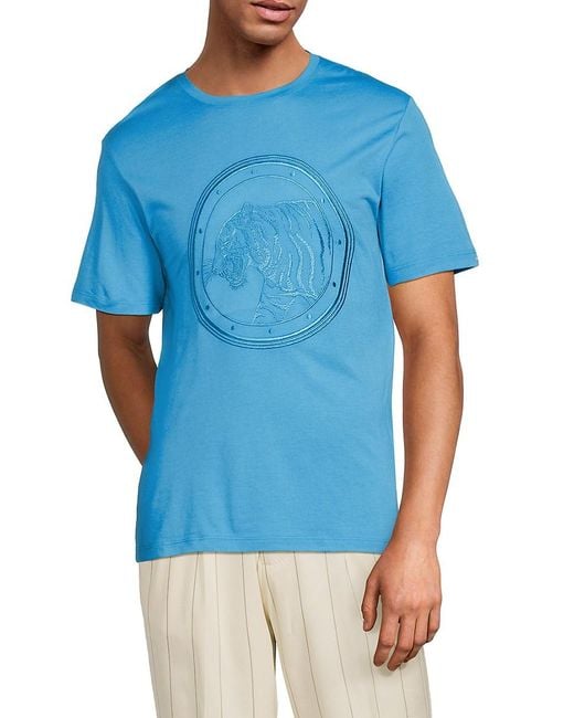 Stefano Ricci Blue Embroidered Logo Cotton-Blend T-Shirt for men
