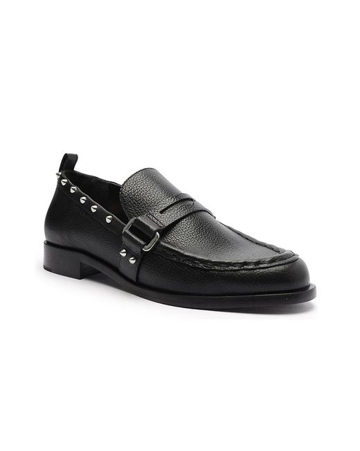 SCHUTZ SHOES Black Elliot Studded Leather Penny Loafers