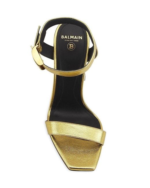 Balmain Ultima Leather Ankle Sandals in Metallic | Lyst