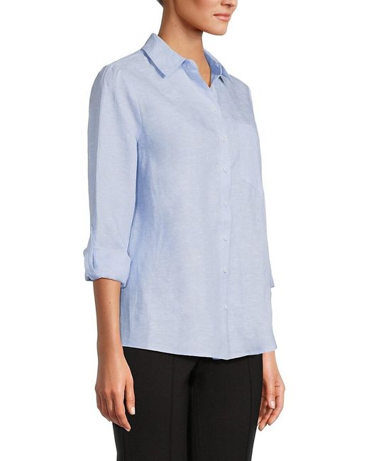 Saks Fifth Avenue White 100% Linen Roll-Tab Button-Down Shirt