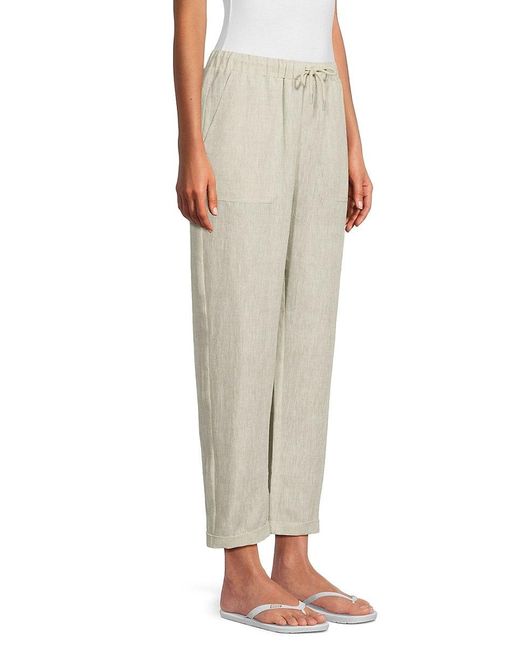 Saks Fifth Avenue White 100% Linen Straight Leg Crop Pants