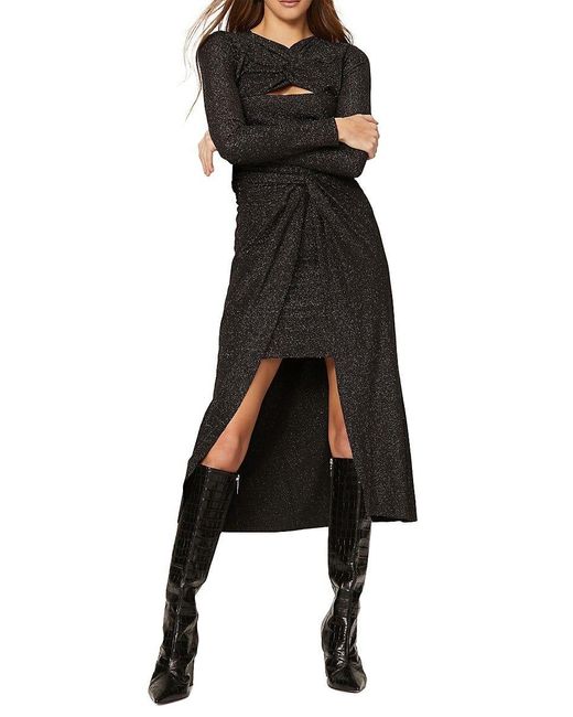 AllSaints Black Sami Metallic Jersey Midi Skirt