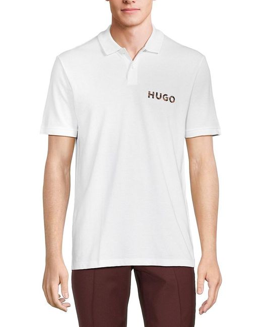HUGO White Delongu Regular Fit Logo Polo for men