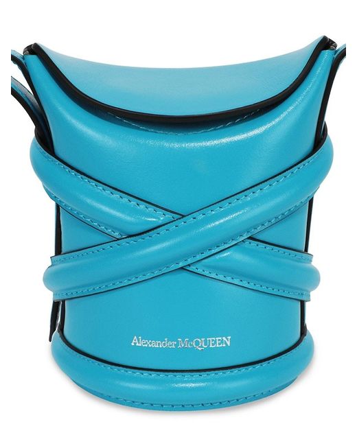 Alexander McQueen Blue Mini Curve Leather Bucket Bag