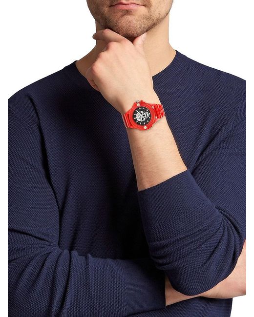 Philipp Plein Red $kull Synthetic 45mm Polycarbonate & Silicone Strap Watch for men