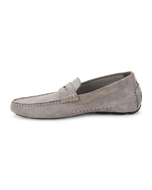 Johnston & Murphy Dayton Penny Suede Driving Loafers in Grey for Men ...