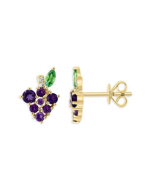 Effy 14K, , Tsavorite & Diamond Grape Stud Earrings in Metallic Lyst