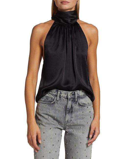 FRAME Black Silk Sleeveless Mock Turtleneck Blouse
